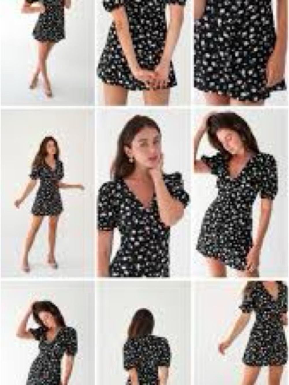 Elodie Black Floral V-Neck Mini Baby Doll Dress with Pink Flowers
